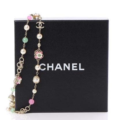 Chanel Pearl Beaded CC Long Necklace Pink Green 7 of 7