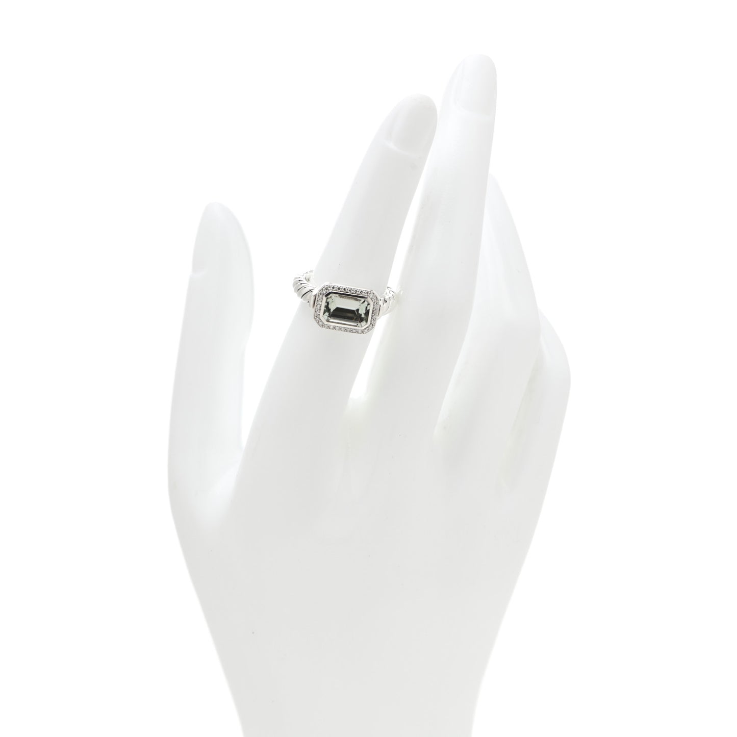 Sterling Silver Diamond Prasiolite 8.5mm Novella Ring 52 6