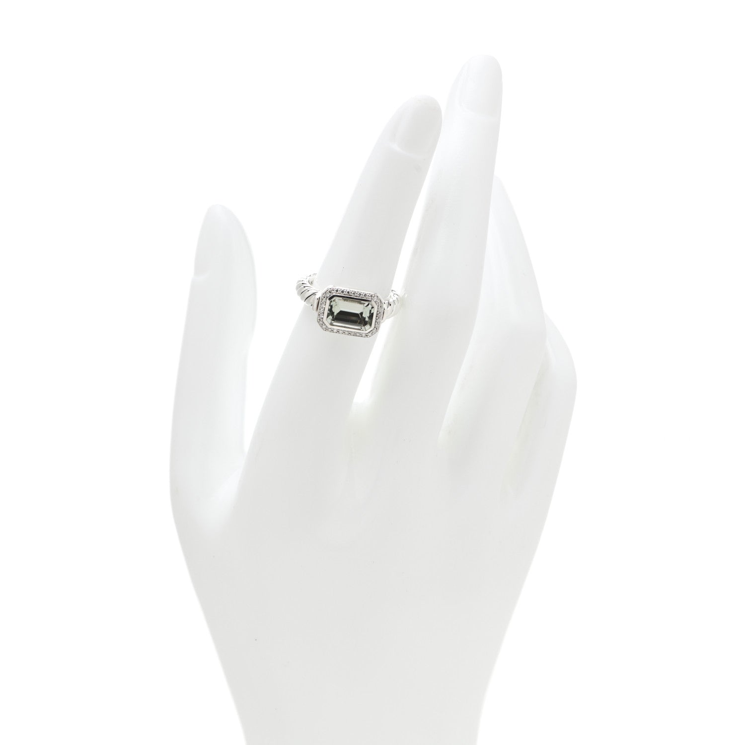 David Yurman Sterling Silver Diamond Prasiolite 8.5mm Novella Ring 52 6 2 of 6