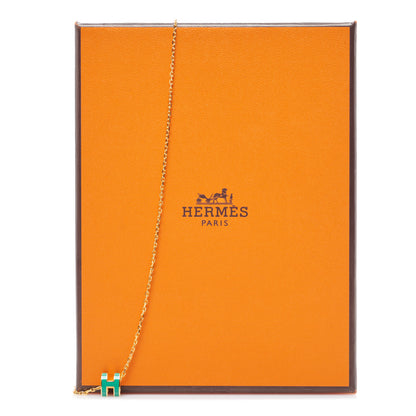 Hermes Lacquered Gold Mini Pop H Pendant Necklace Malachite 6 of 6