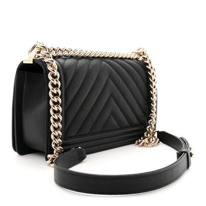 Chanel Caviar Chevron Quilted Medium Boy Flap Black 3 of 11