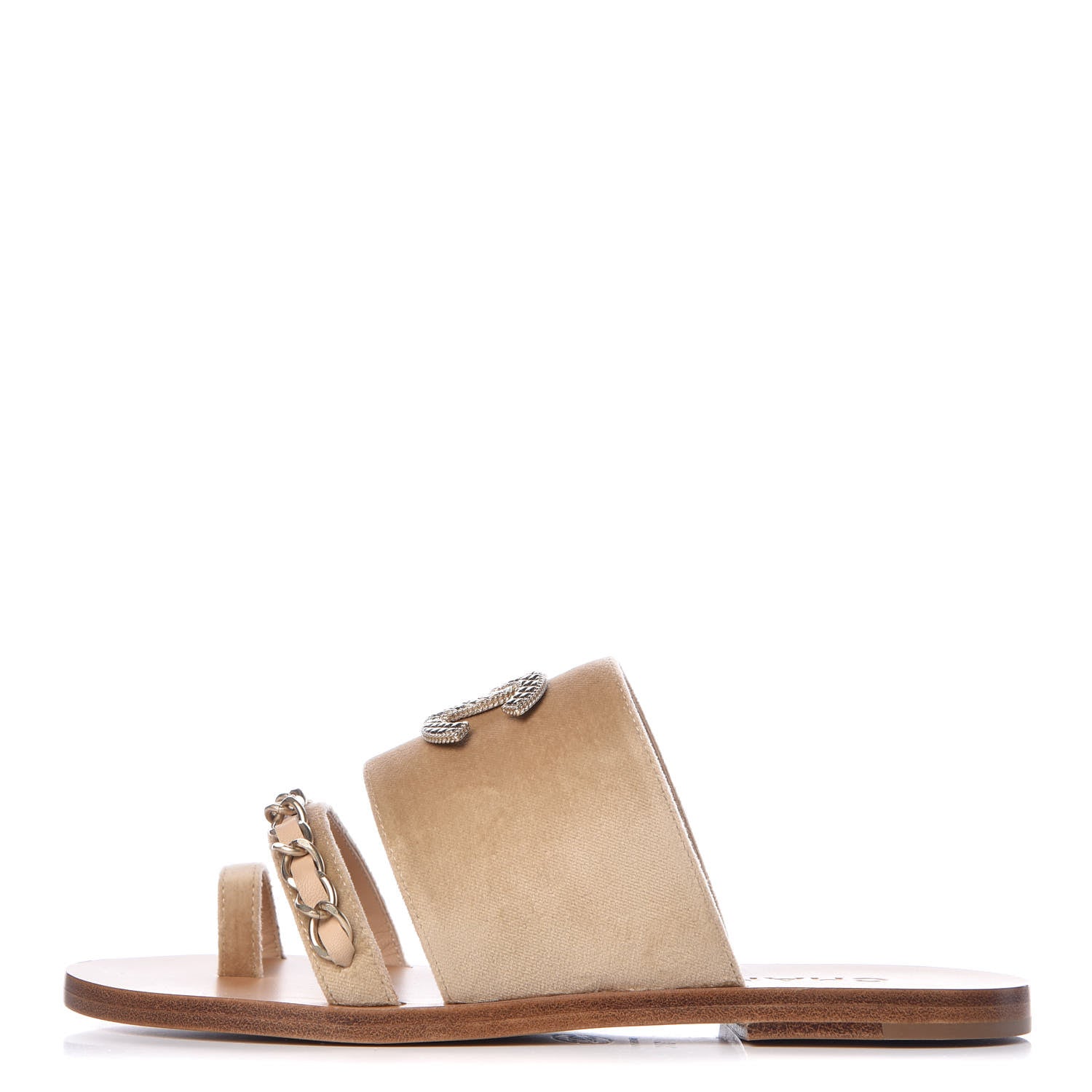 Chanel Velvet Chain Mule Sandals 37 Beige 1 of 9
