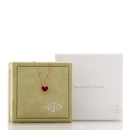 Van Cleef & Arpels 18K Rose Gold Carnelian Sweet Alhambra Heart Pendant Necklace 4 of 4