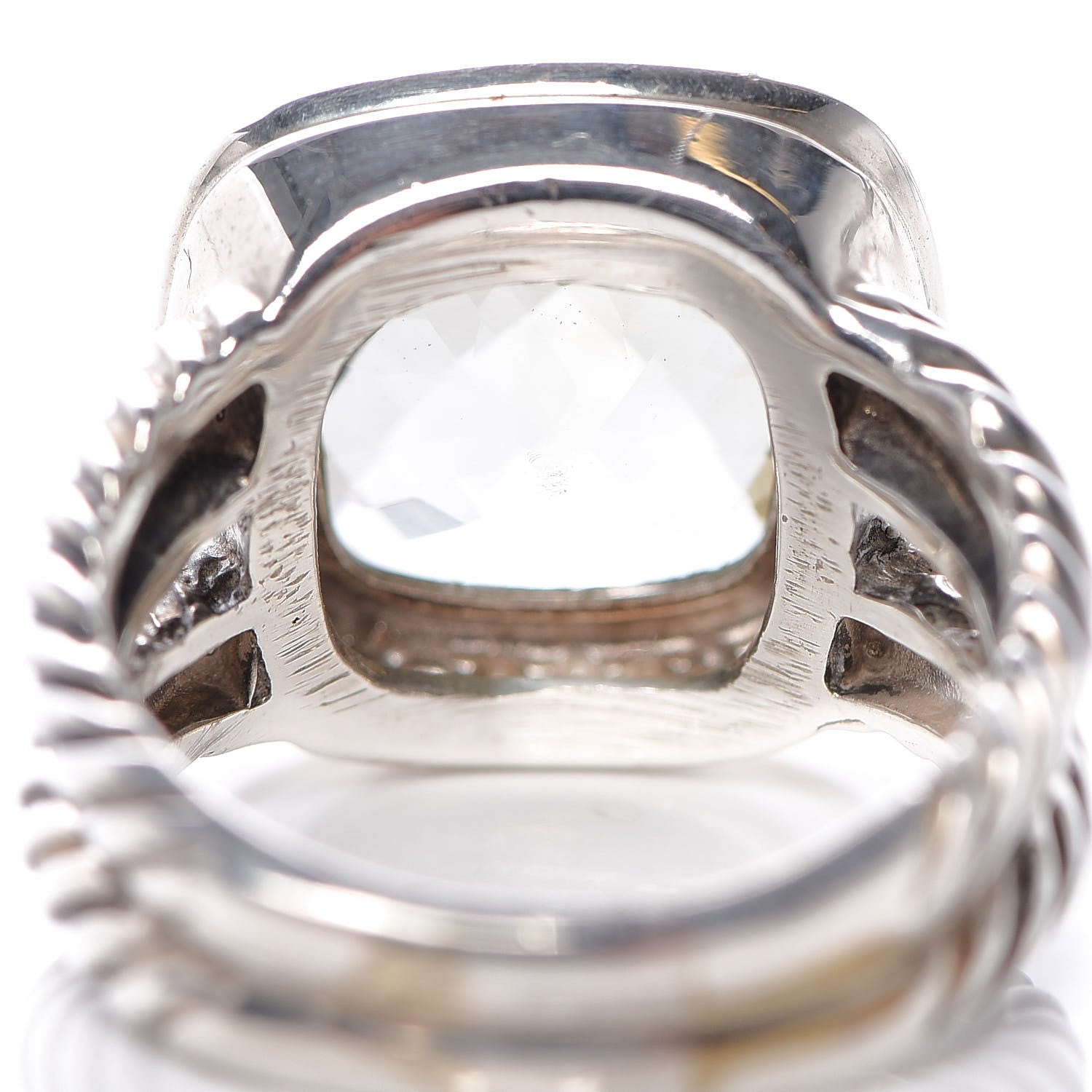 David Yurman Sterling Silver Diamond Prasiolite 11mm Albion Ring 54 7 5 of 6