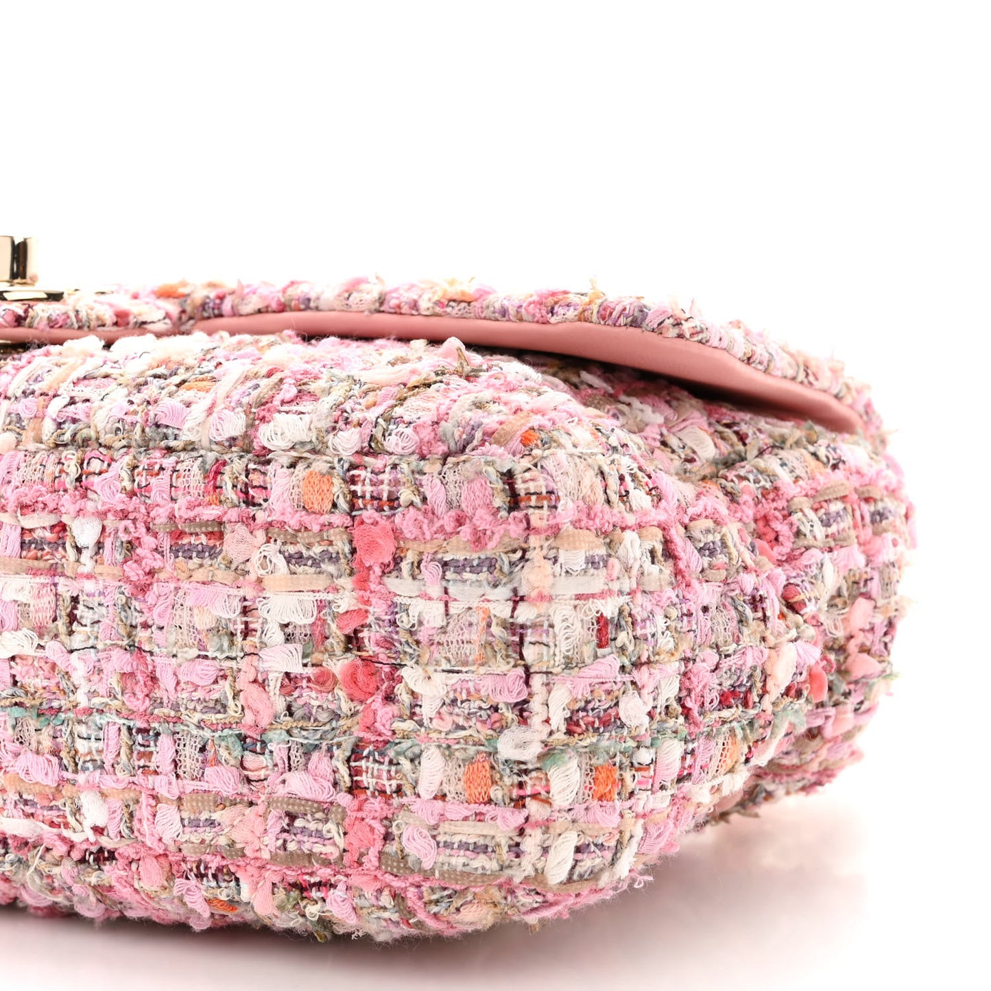 Tweed Medium Pearl Handle Flap Pink Beige Orange Ecru