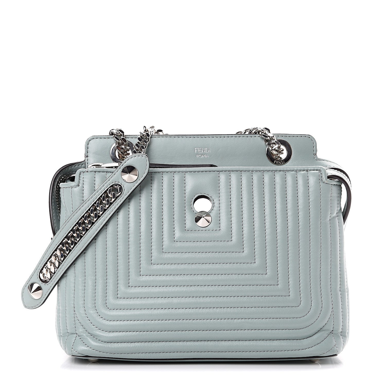 Fendi Shiny Nappa Trapuntata Chain Small DotCom Click Chain Satchel Pale Blue 1 of 11