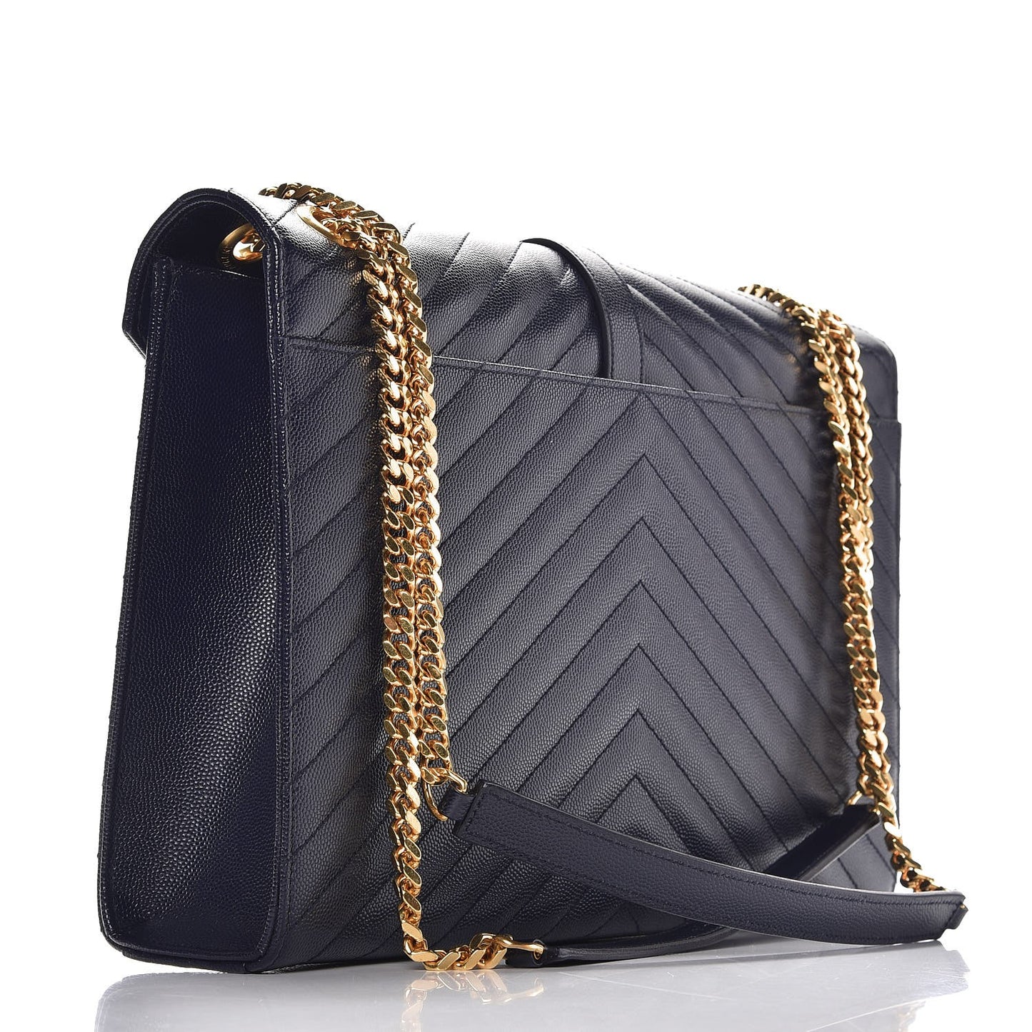 Grain De Poudre Matelasse Chevron Large Monogram Satchel Midnight Blue