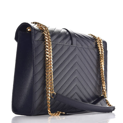 Saint Laurent Grain De Poudre Matelasse Chevron Large Monogram Satchel Midnight Blue 3 of 8