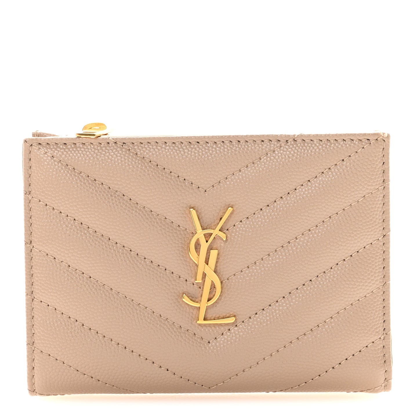 Grain De Poudre Matelasse Chevron Monogram Zipped Card Case Dark Beige