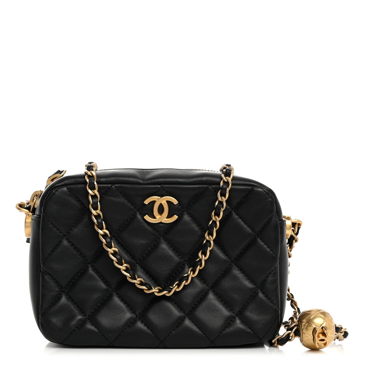 Lambskin Quilted CC Pearl Crush Camera Case Black