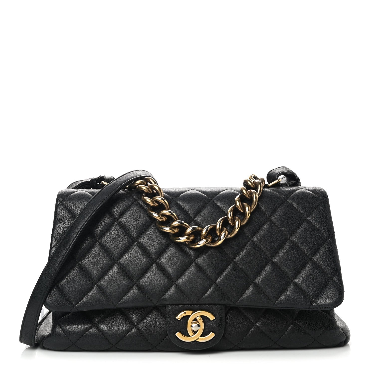 Chanel Shiny Sheepskin Quilted Large Trapezio Flap Black 1 of 12