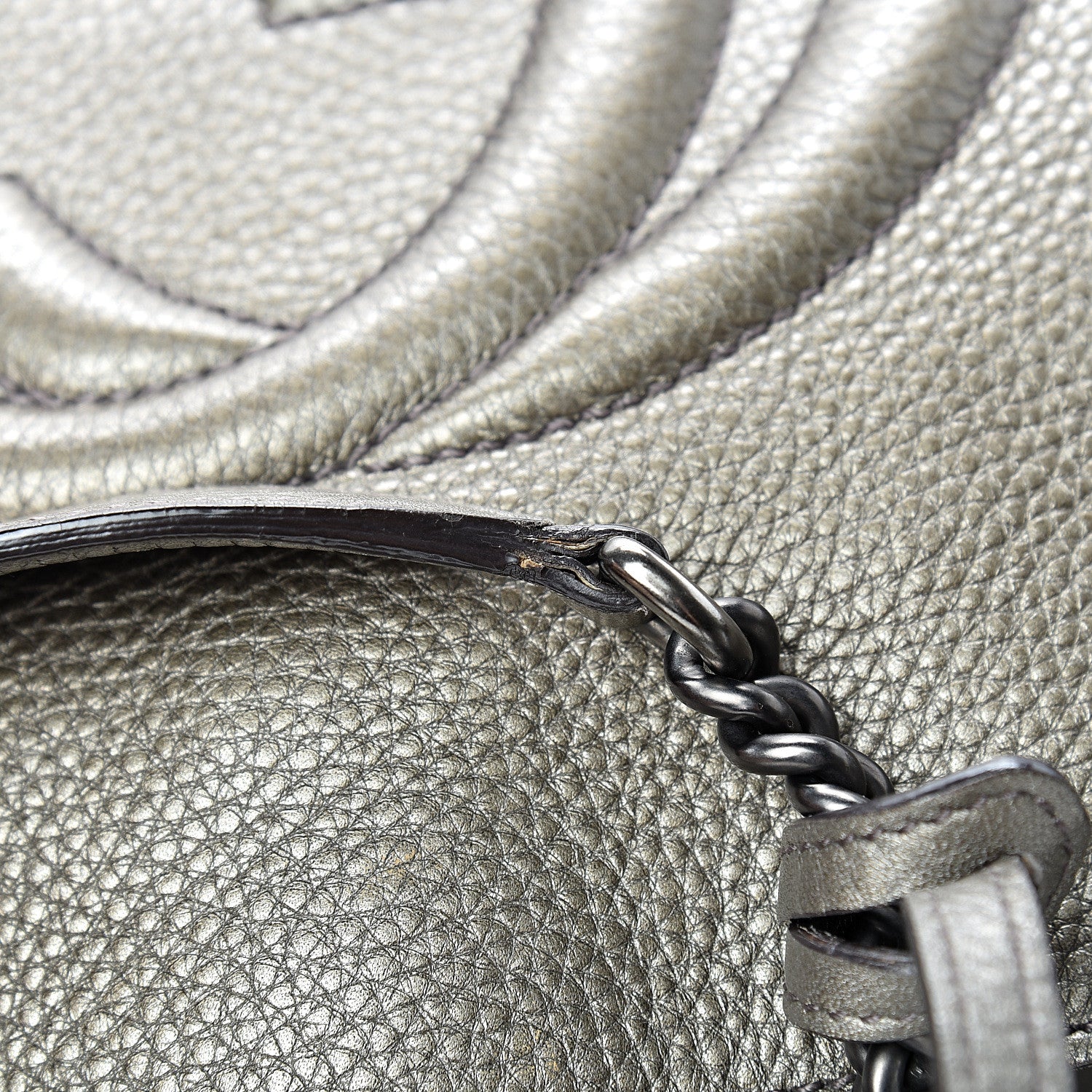 Gucci Metallic Pebbled Calfskin Medium Soho Chain Shoulder Bag Sasso 13 of 14