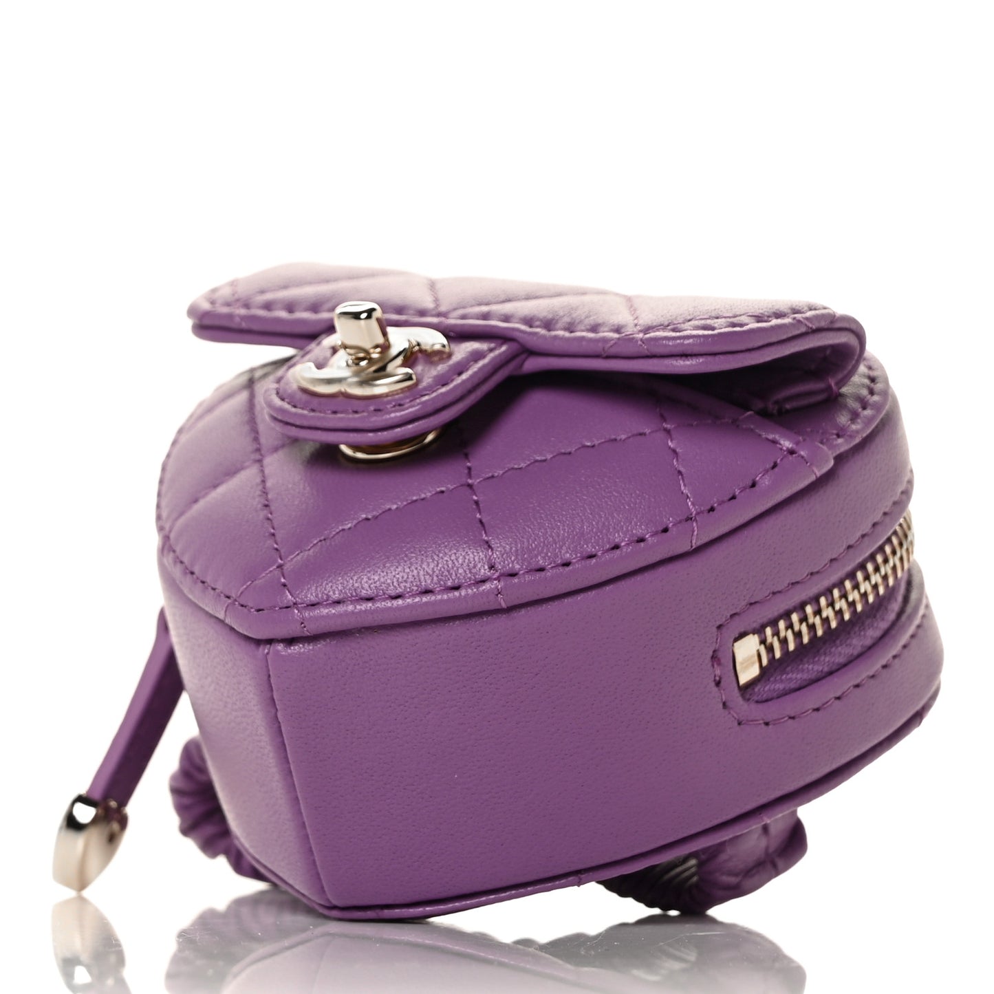 Lambskin Quilted CC In Love Heart Zipped Arm Coin Purse Purple