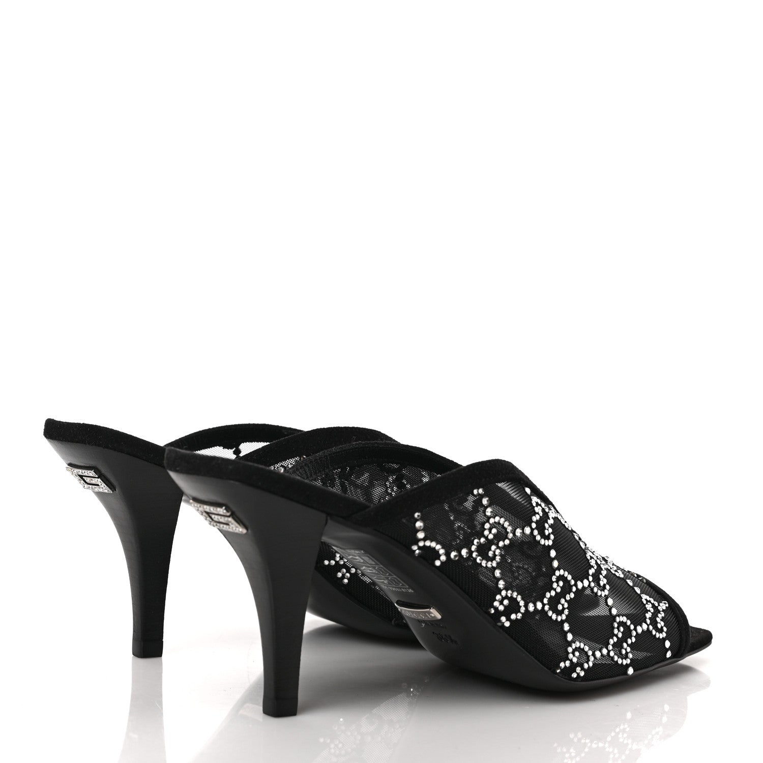 Gucci Tela Retino Kid Scamosciato Crystal GG Monogram Square G 95mm Slide Sandals 36.5 Black 4 of 8
