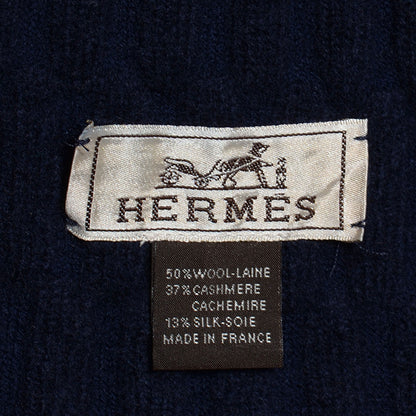 Hermes Cashmere Wool Silk Knit Scarf Navy 3 of 4