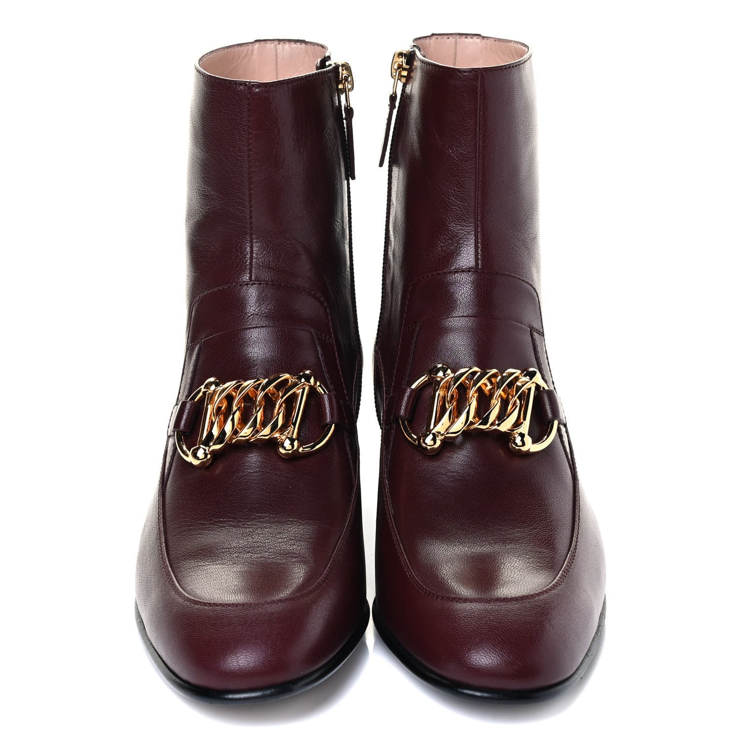 Goatskin Kitten Chain Horsebit Ankle Boots 39.5 Bordeaux