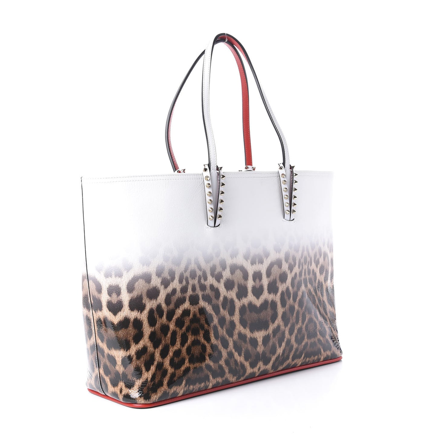 Calfskin Degrade Leopard Print Spikes East West Cabata Tote White Multi