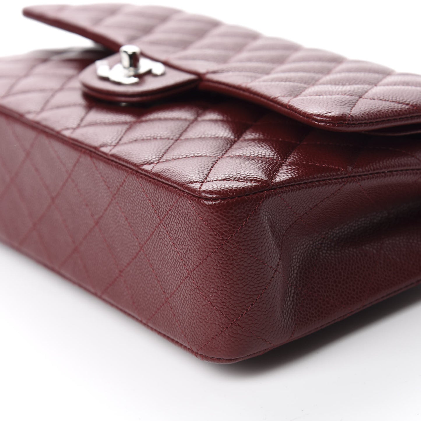 Caviar Quilted Medium Double Flap Dark Red