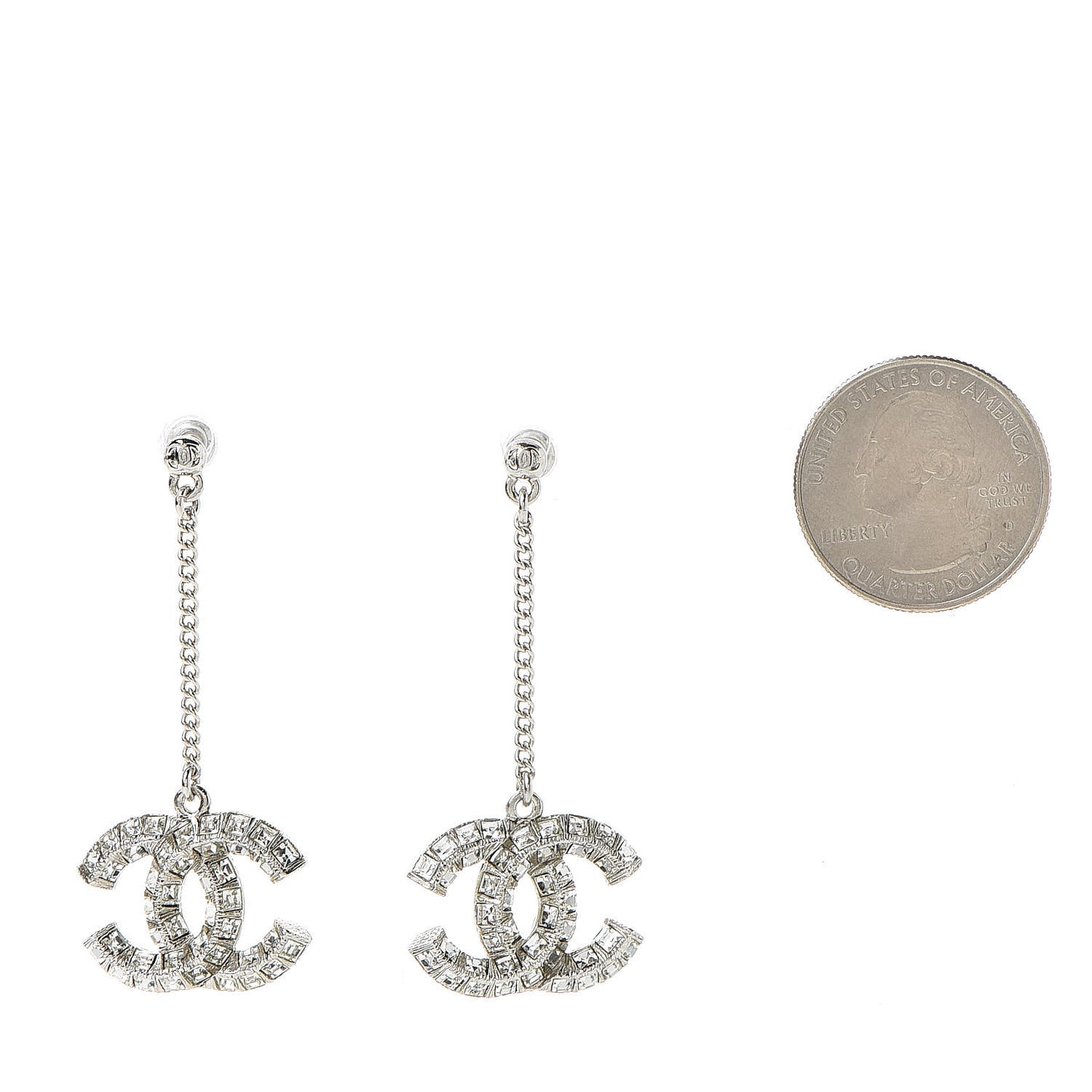 Baguette Crystal CC Drop Earrings Silver