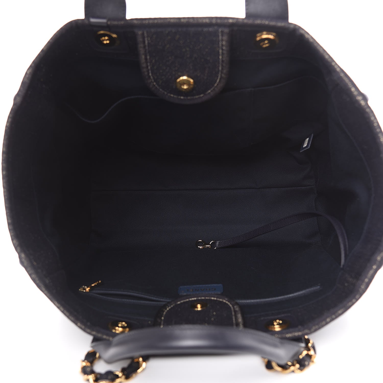 Chanel Lurex Canvas Medium Deauville Tote Navy Blue Gold 5 of 10