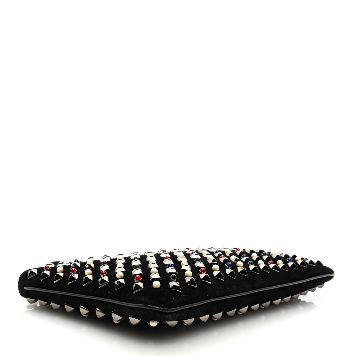 Suede Studded Loubiposh Tudor Clutch Black