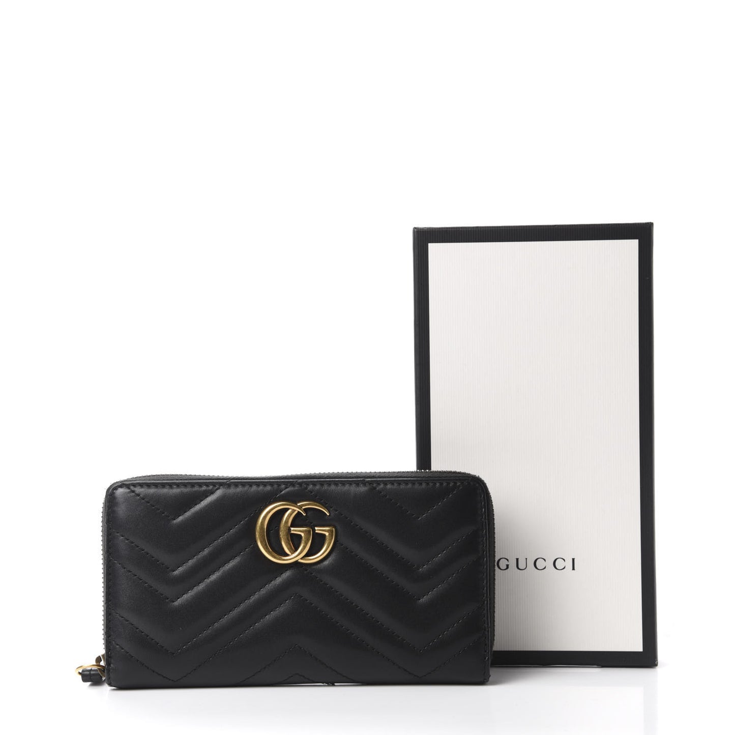 Calfskin Matelasse GG Marmont Zip Around Wallet Black