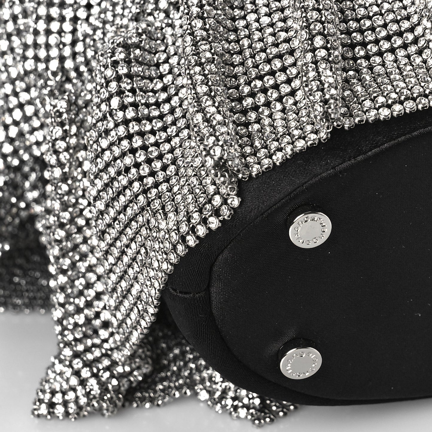 Satin Mesh Crystal Rhinestone Drawstring Pouch White Black