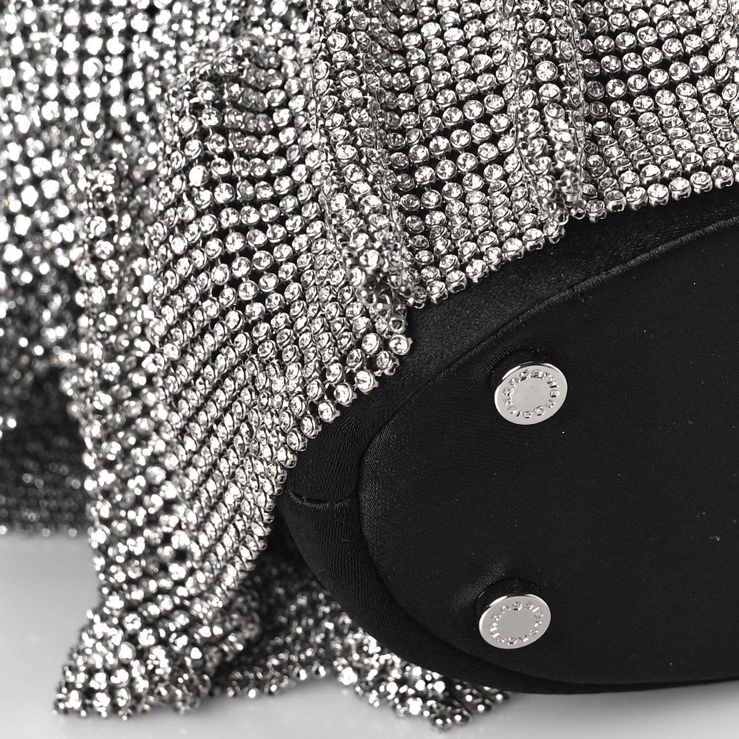 Alexander Wang Satin Mesh Crystal Rhinestone Drawstring Pouch White Black 7 of 9