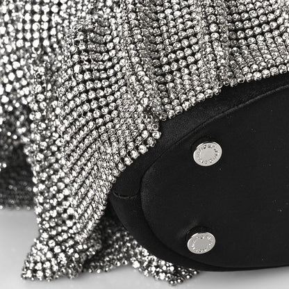 Alexander Wang Satin Mesh Crystal Rhinestone Drawstring Pouch White Black 7 of 9