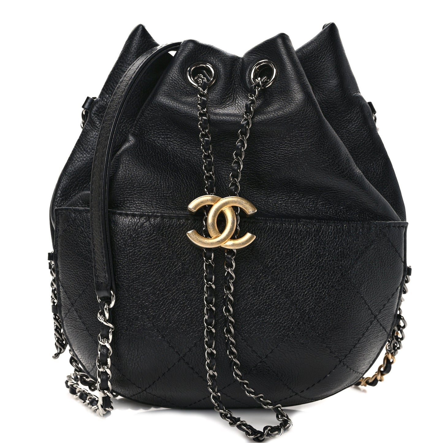 Calfskin Quilted Small Gabrielle Bucket Black