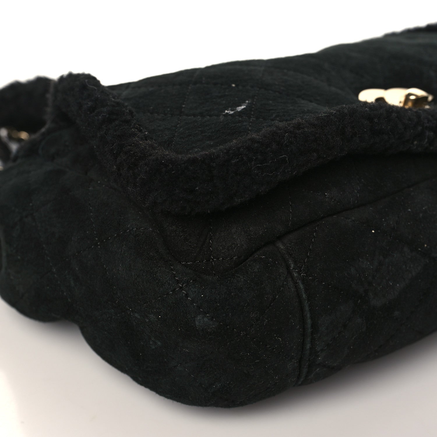 Chanel Shearling Suede Quilted Fur Flap Black 7 of 12