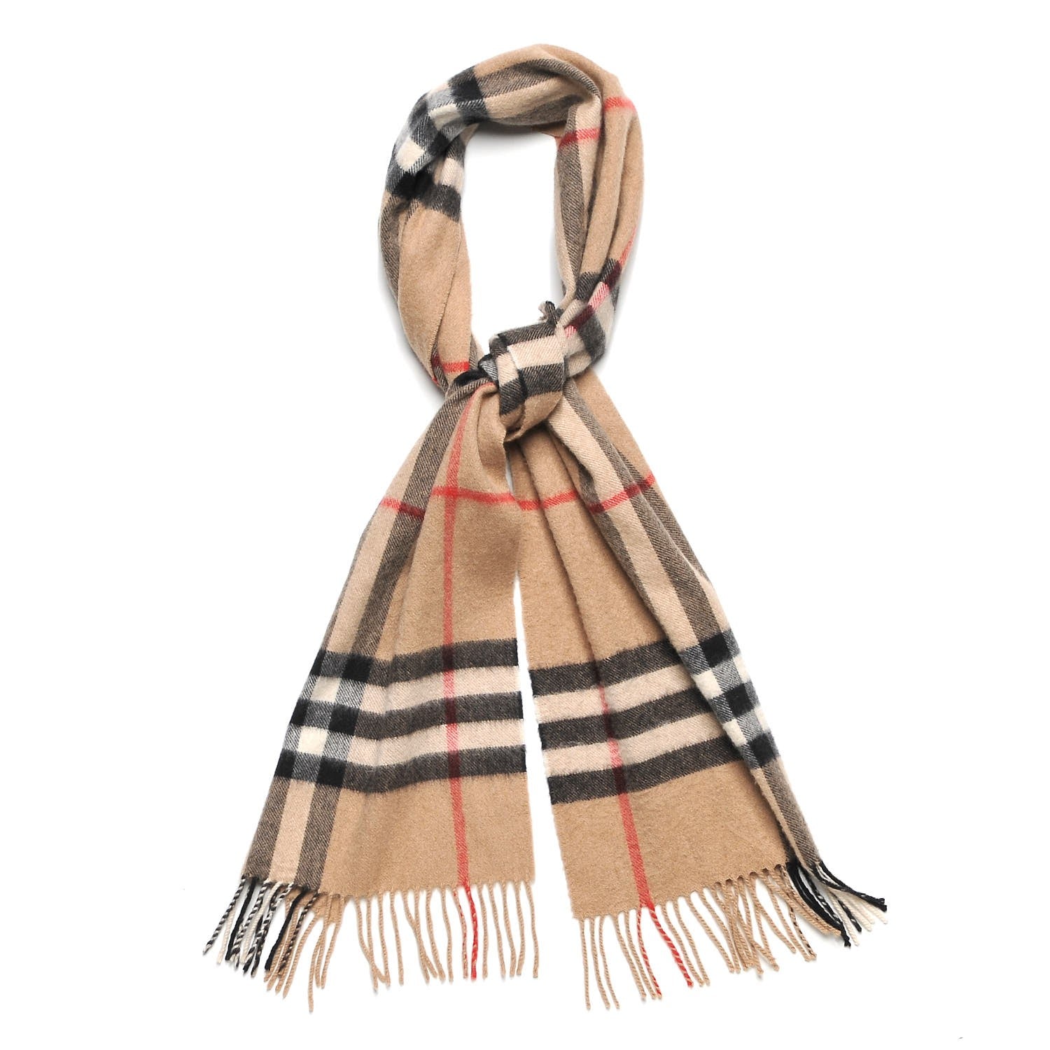 Burberry Cashmere Giant Check Fringe Scarf Camel 1 of 6