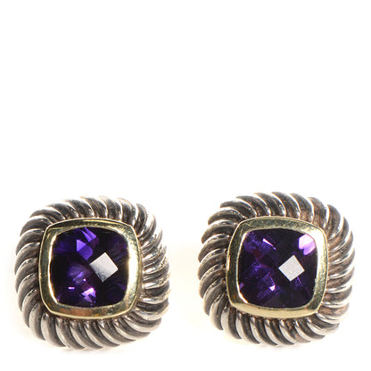 David Yurman 14k Yellow Gold Sterling Silver 7mm Amethyst Earrings 1 of 4