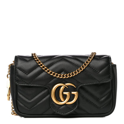Gucci Calfskin Matelasse Super Mini GG Marmont Shoulder Bag Black 1 of 16