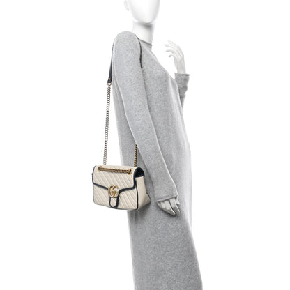 Gucci Vintage Effect Calfskin Matelasse Diagonal Small Torchon GG Marmont Shoulder Bag Mystic White Blue Agata 2 of 11