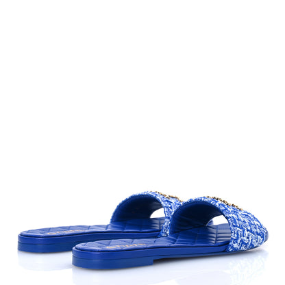 Chanel Tweed CC Chain Mule Sandal 38.5 Blue 5 of 12