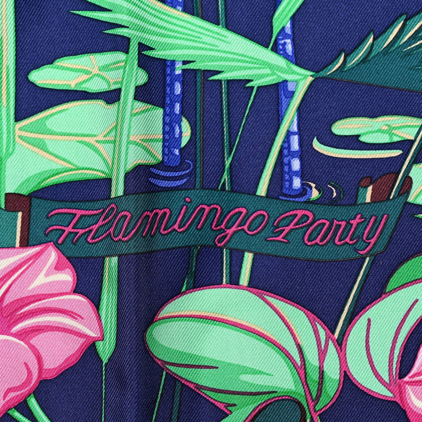 Silk Flamingo Party Scarf 90 Caban Vert Rose Vif