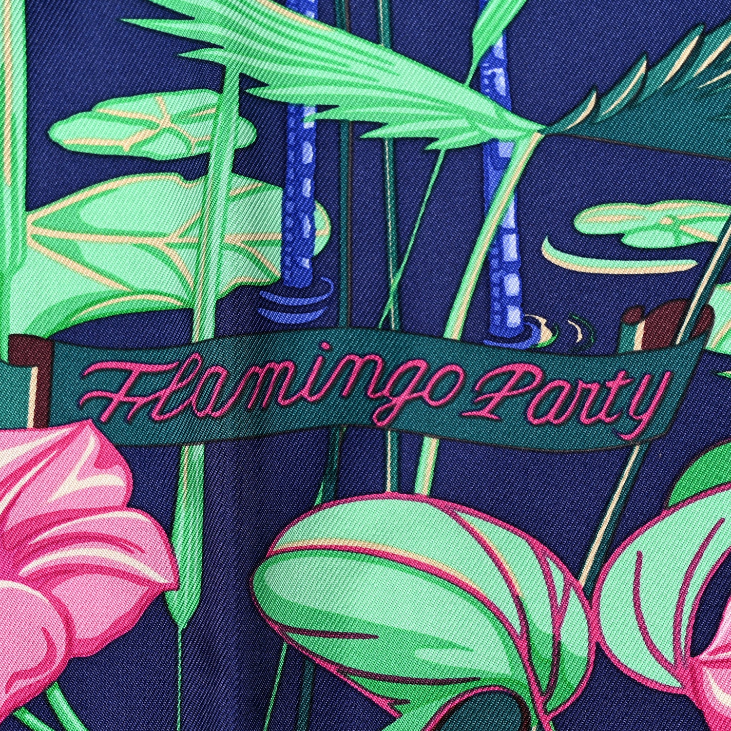 Hermes Silk Flamingo Party Scarf 90 Caban Vert Rose Vif 3 of 4