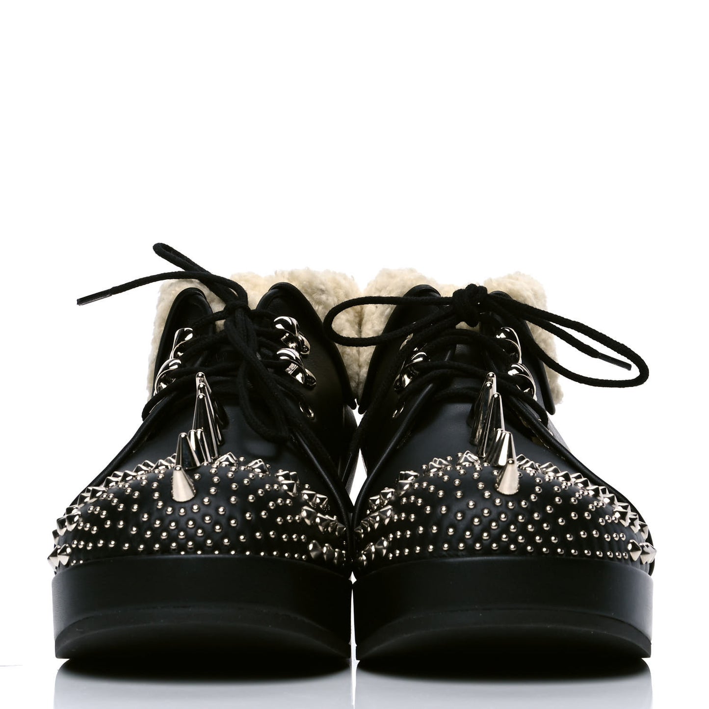 Calfskin Faux Shearling Studded Victor Ankle Boots 37.5 Black Mystic White