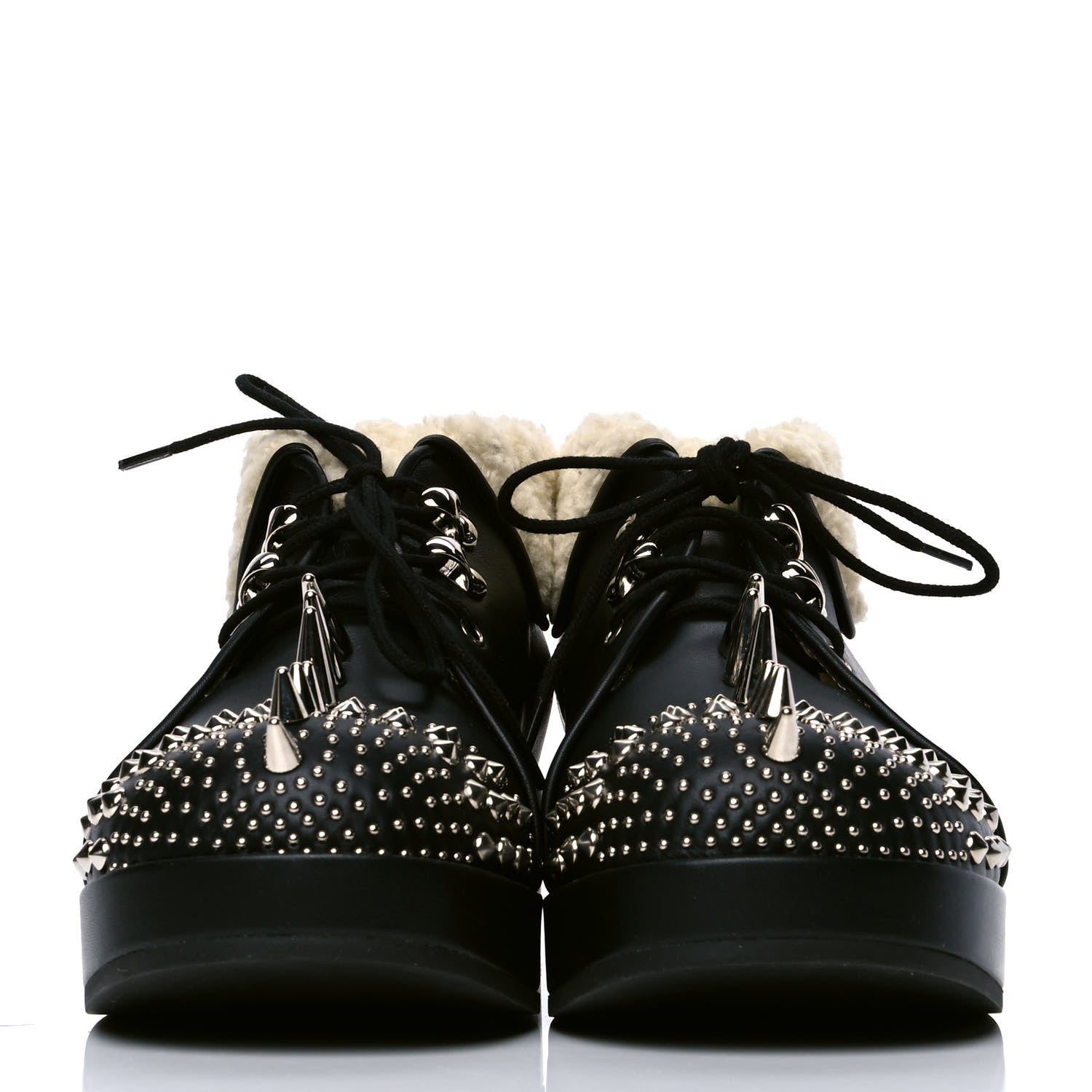 Gucci Calfskin Faux Shearling Studded Victor Ankle Boots 37.5 Black Mystic White 2 of 4