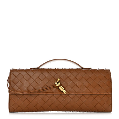 Bottega Veneta Nappa Intrecciato Long Andiamo Top Handle Clutch Cognac 1 of 7