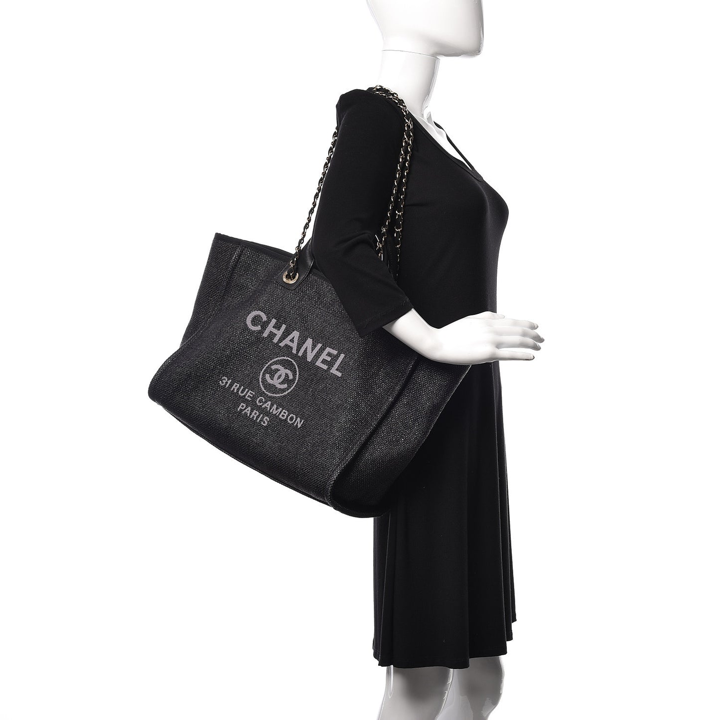 Woven Straw Raffia Large Deauville Tote Black