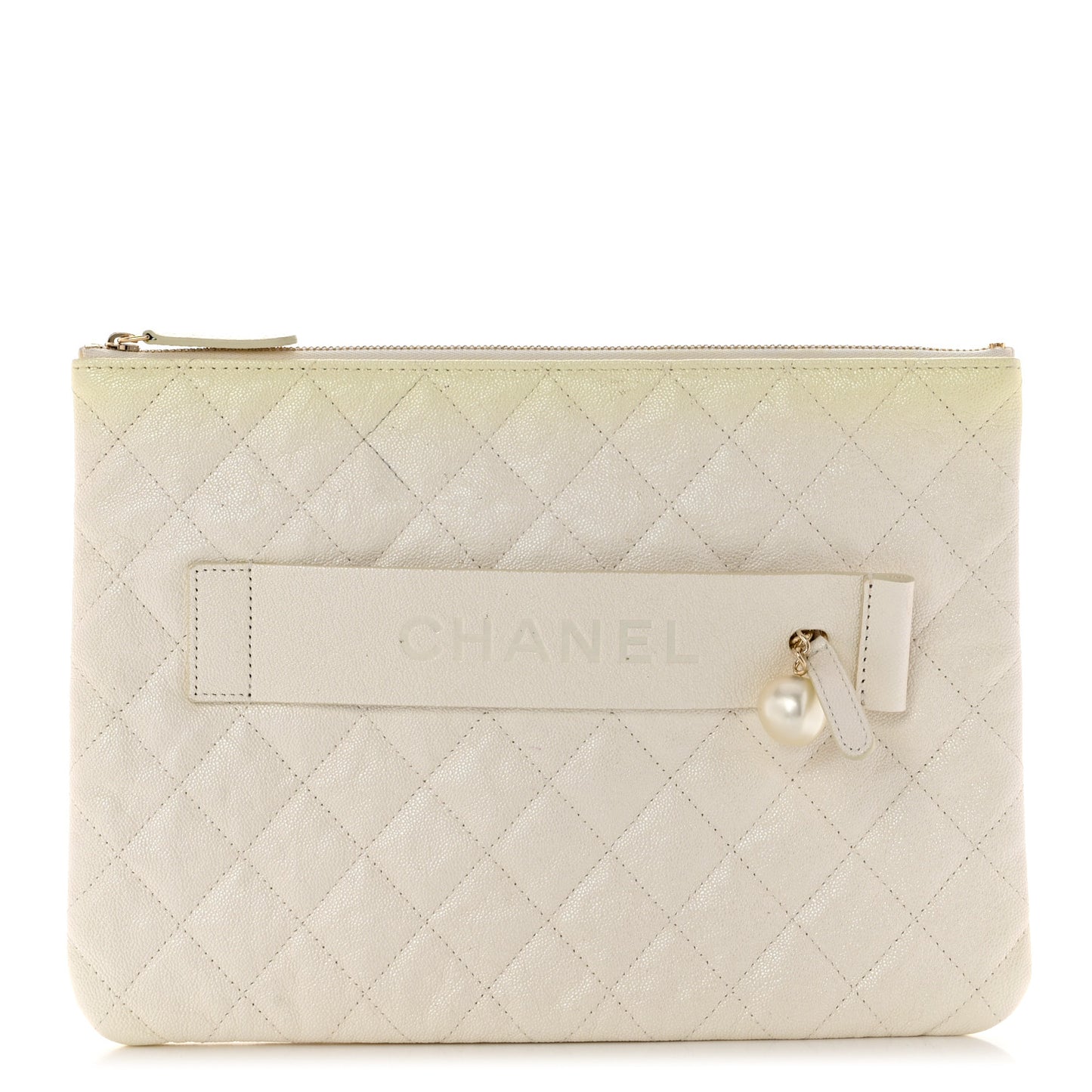 Iridescent Caviar Medium Night by the C Pouch Clutch White