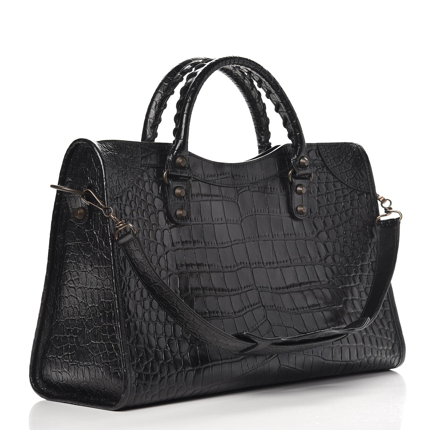 Calfskin Crocodile Embossed Classic Hardware City Black