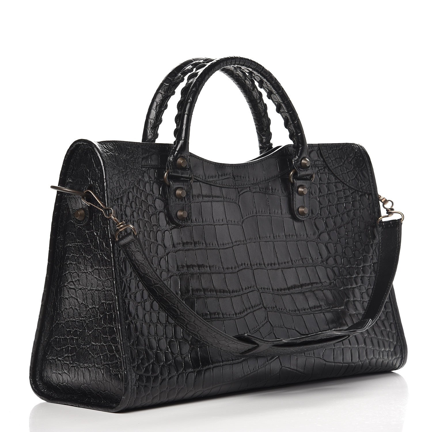 Balenciaga Calfskin Crocodile Embossed Classic Hardware City Black 4 of 8