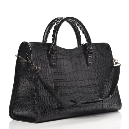 Balenciaga Calfskin Crocodile Embossed Classic Hardware City Black 4 of 8