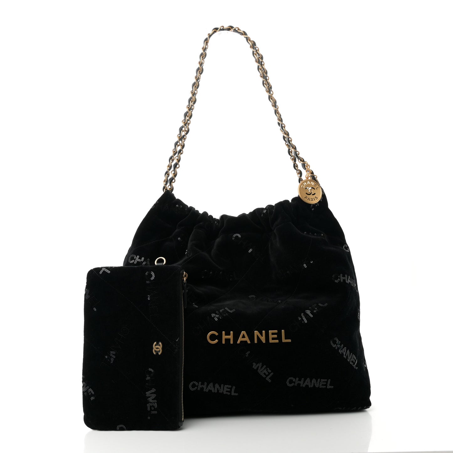 Velvet Sequin Quilted Chanel 22 Black