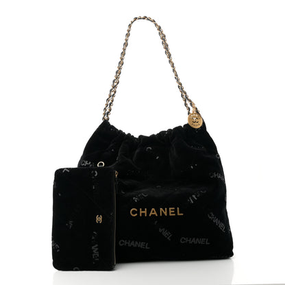 Chanel Velvet Sequin Quilted Chanel 22 Black 3 of 11