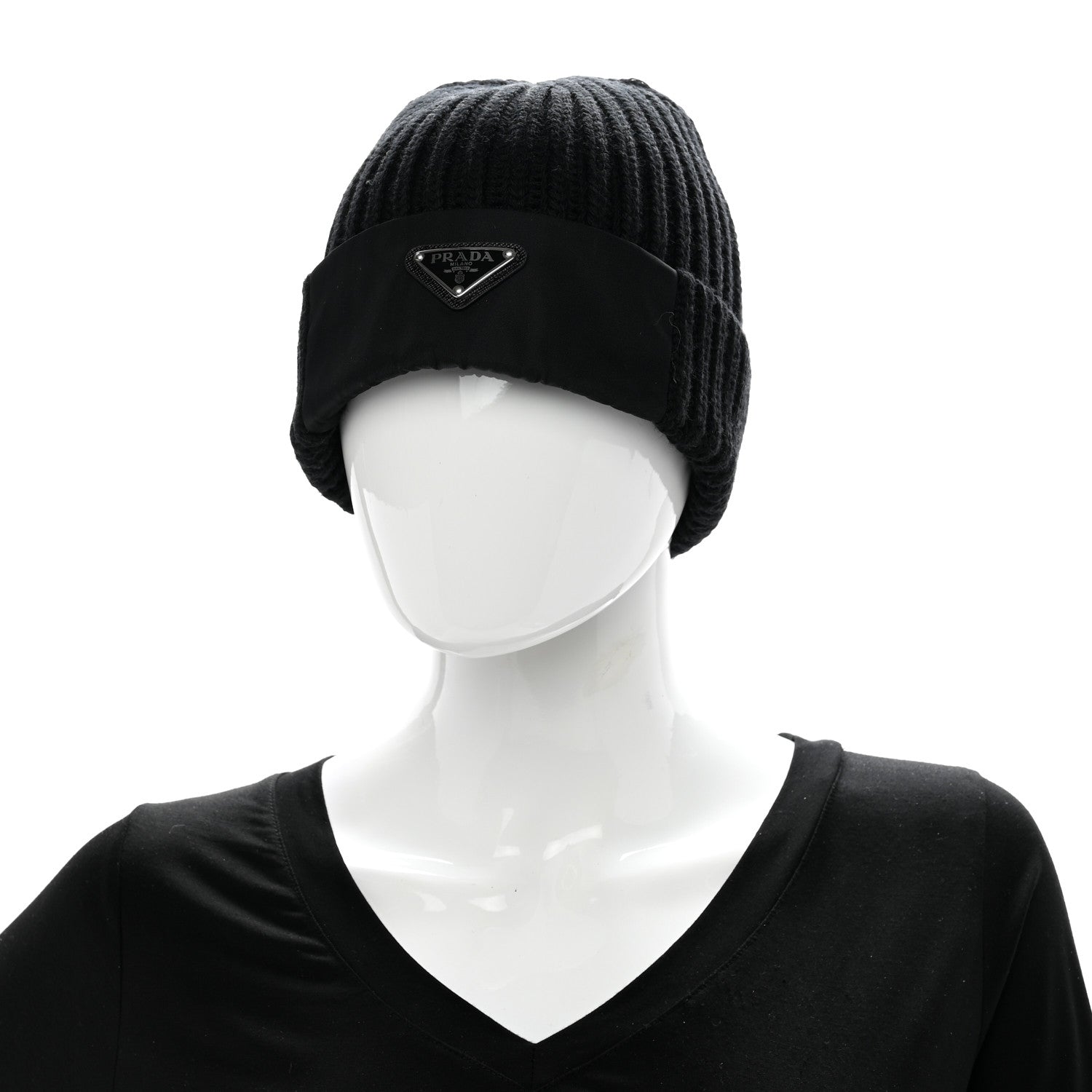 Prada Wool Re-Nylon Beanie Hat M Black 2 of 5