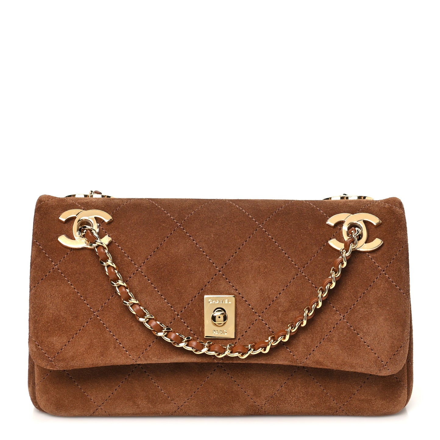 Suede Calfskin Quilted Small Eyes On You Flap Camel